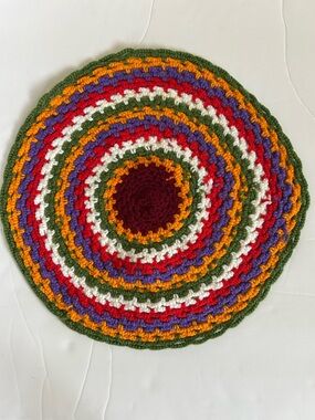 Handmade Crochet Round Placemat in Multicolor Stripes